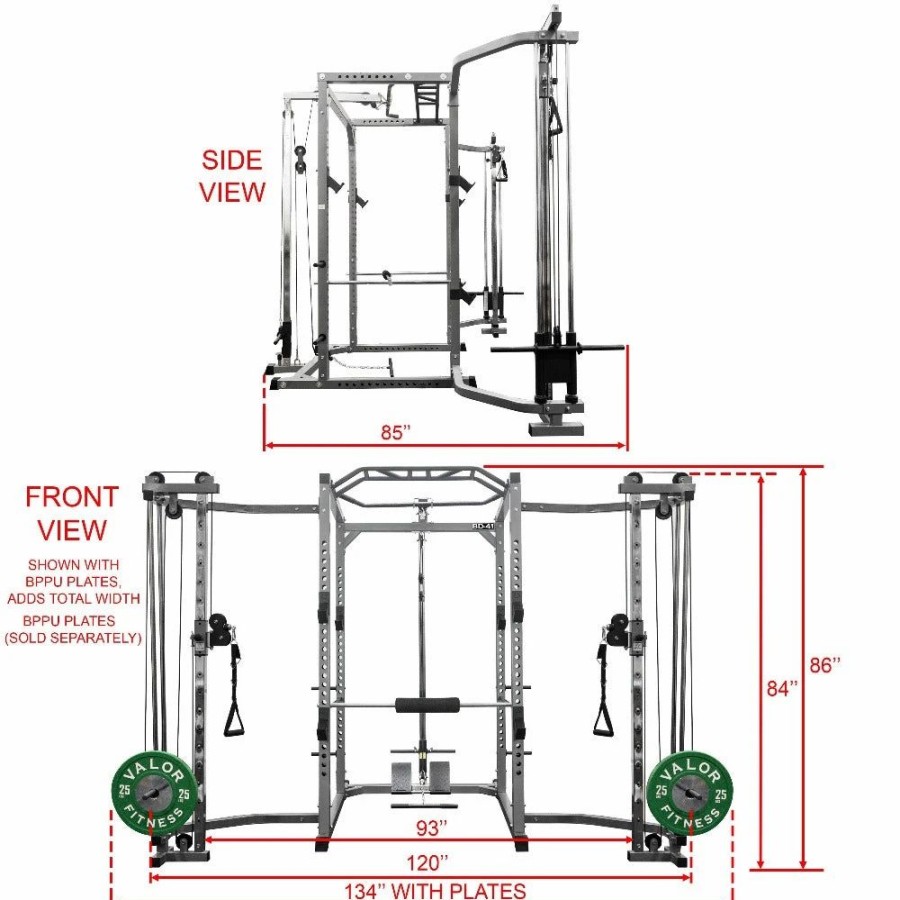 Racks / Rigs * | Valor Fitness Bd-41Bccl, Power Rack W/ Lat Pull & Cable Crossover Attachments